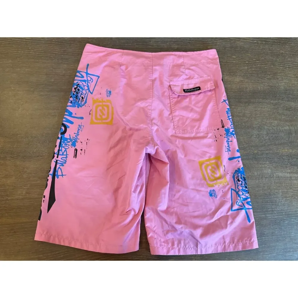 Vintage BILLABONG Long Board Shorts Swim Suit Trunks Pink L Australia 90s